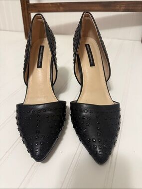 French Connection Black Studded Pointed Toe Heels